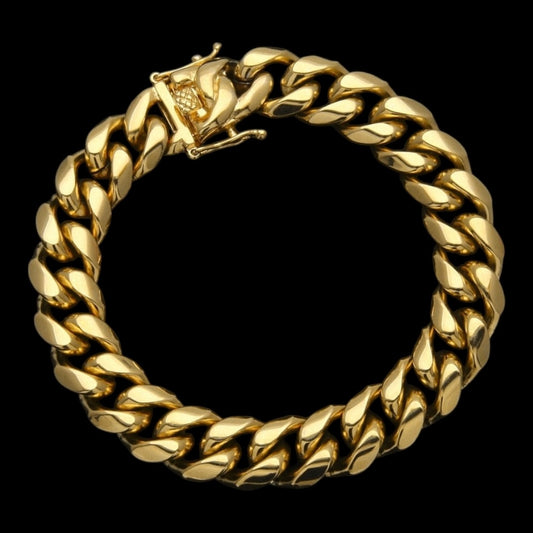 12mm Premium Gold Miami Cuban Link Bracelet