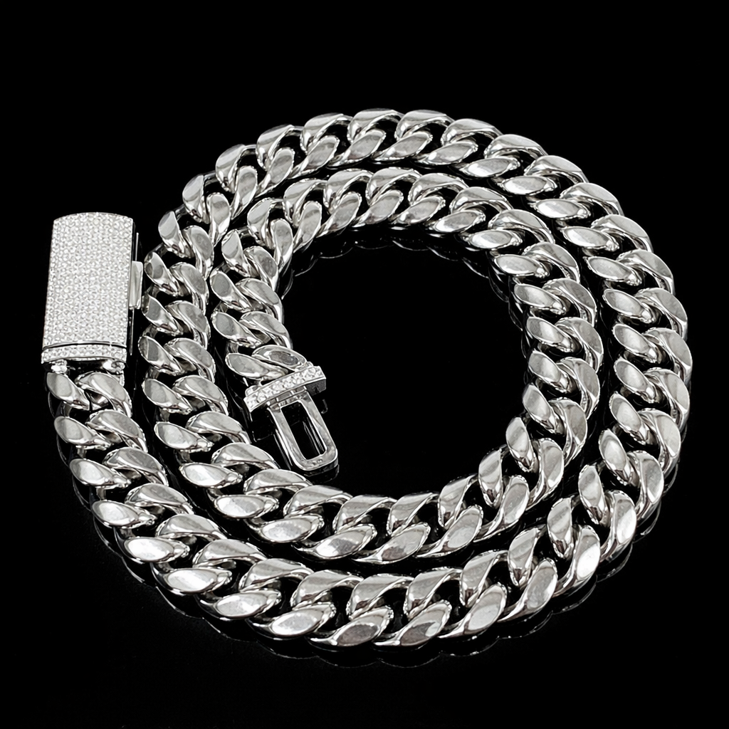 10–12mm Moissanite Iced Lock Cuban Chain – ICED OUT