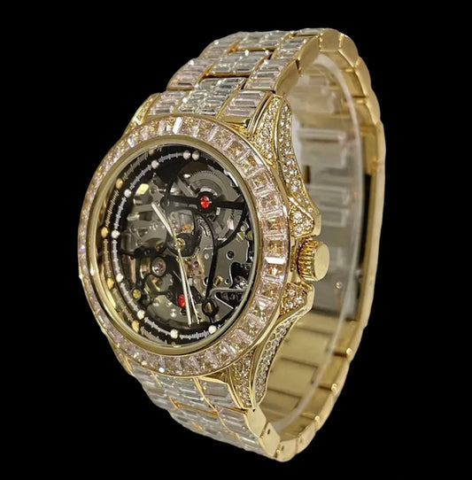 Monarch 42mm – Gold-Plated Automatic Baguette Diamond Watch