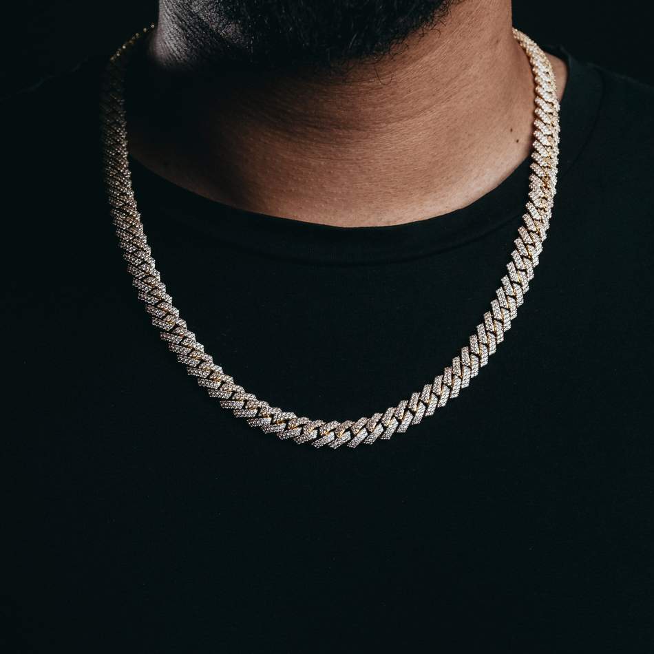 Luxury 10mm gold diamond iced out Miami Cuban chain S-link design
