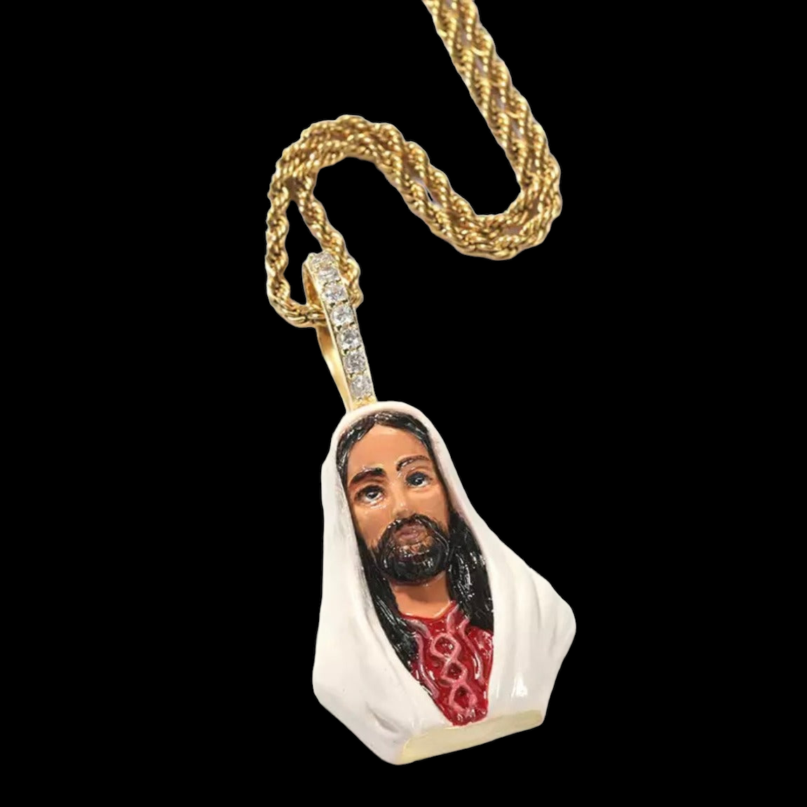 Gold Plated Jesus Pendant with enamel paint