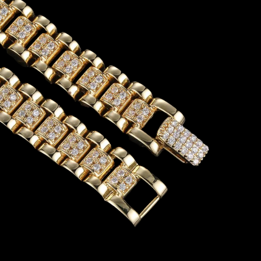 diamond iced out 14mm gold rollie link chain luxury design
