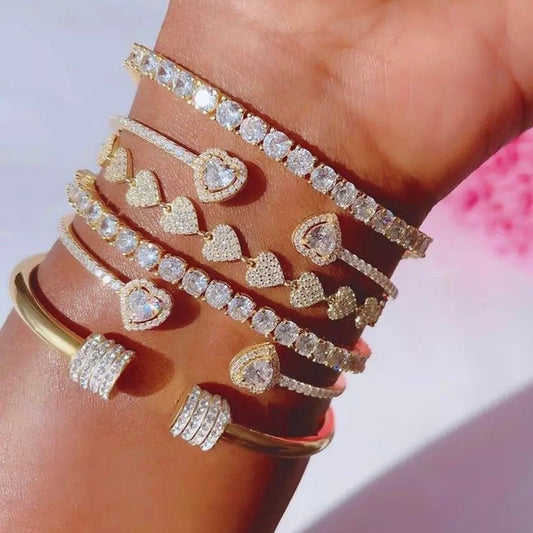 Gold Plated Two Sparkling Hearts Bangle