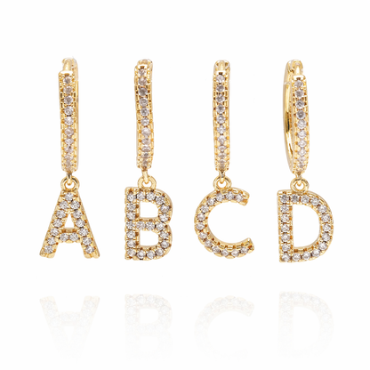 Boucles d'Oreilles Lettre Glacée Plaqué Or