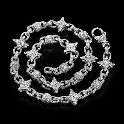 Luxury iced out multi star chain necklace, bold hip hop style