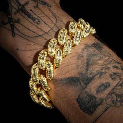 luxury 18mm gold miami cuban bracelet iced out baguette diamonds