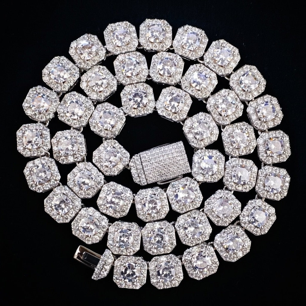 10mm white gold diamond iced out clustered tennis chain necklace