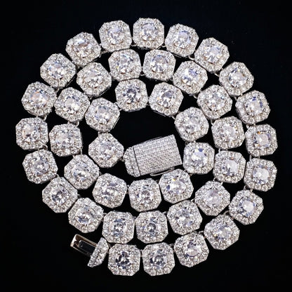 10mm white gold diamond iced out clustered tennis chain necklace