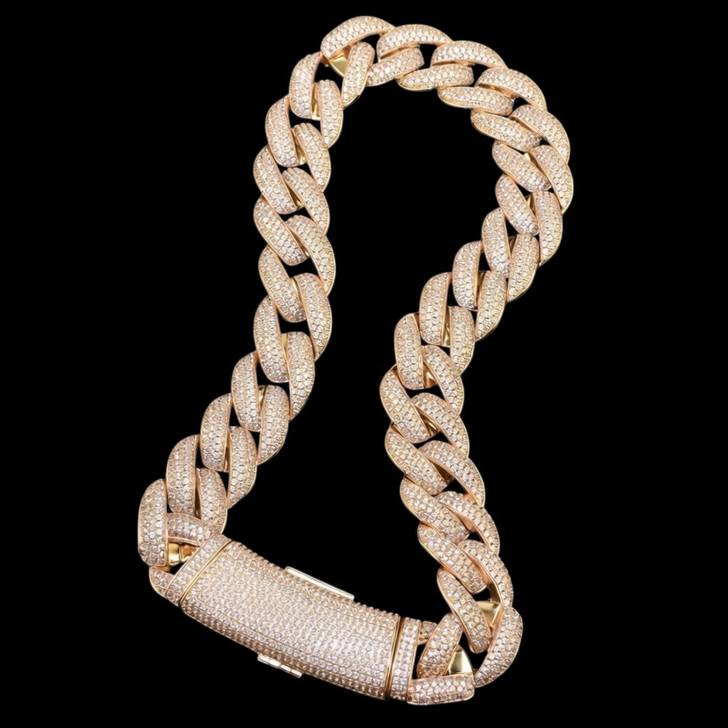 Luxury 20mm gold Miami Cuban chain iced out with diamonds