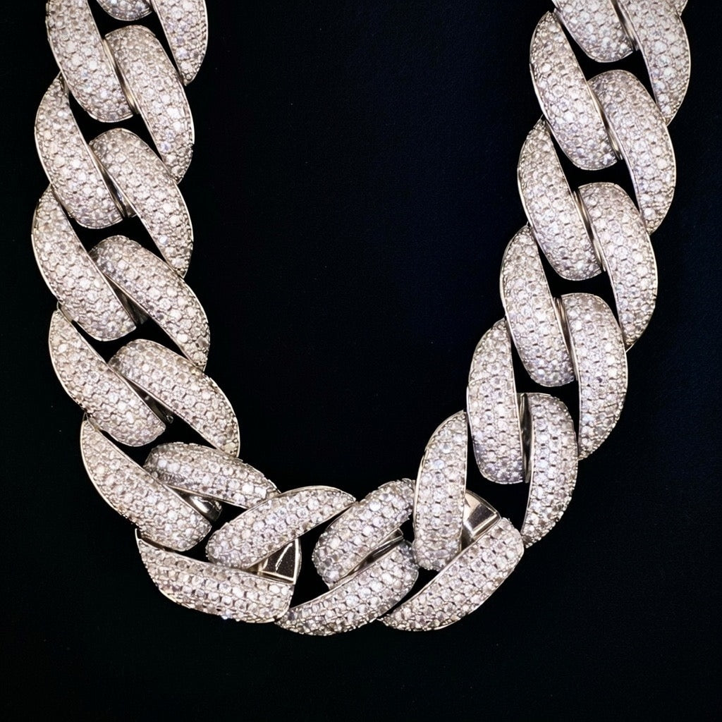 Luxury 20mm white gold Miami Cuban chain iced out with diamonds