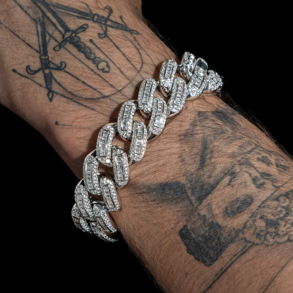 18mm white gold diamond iced out miami cuban baguette bracelet
