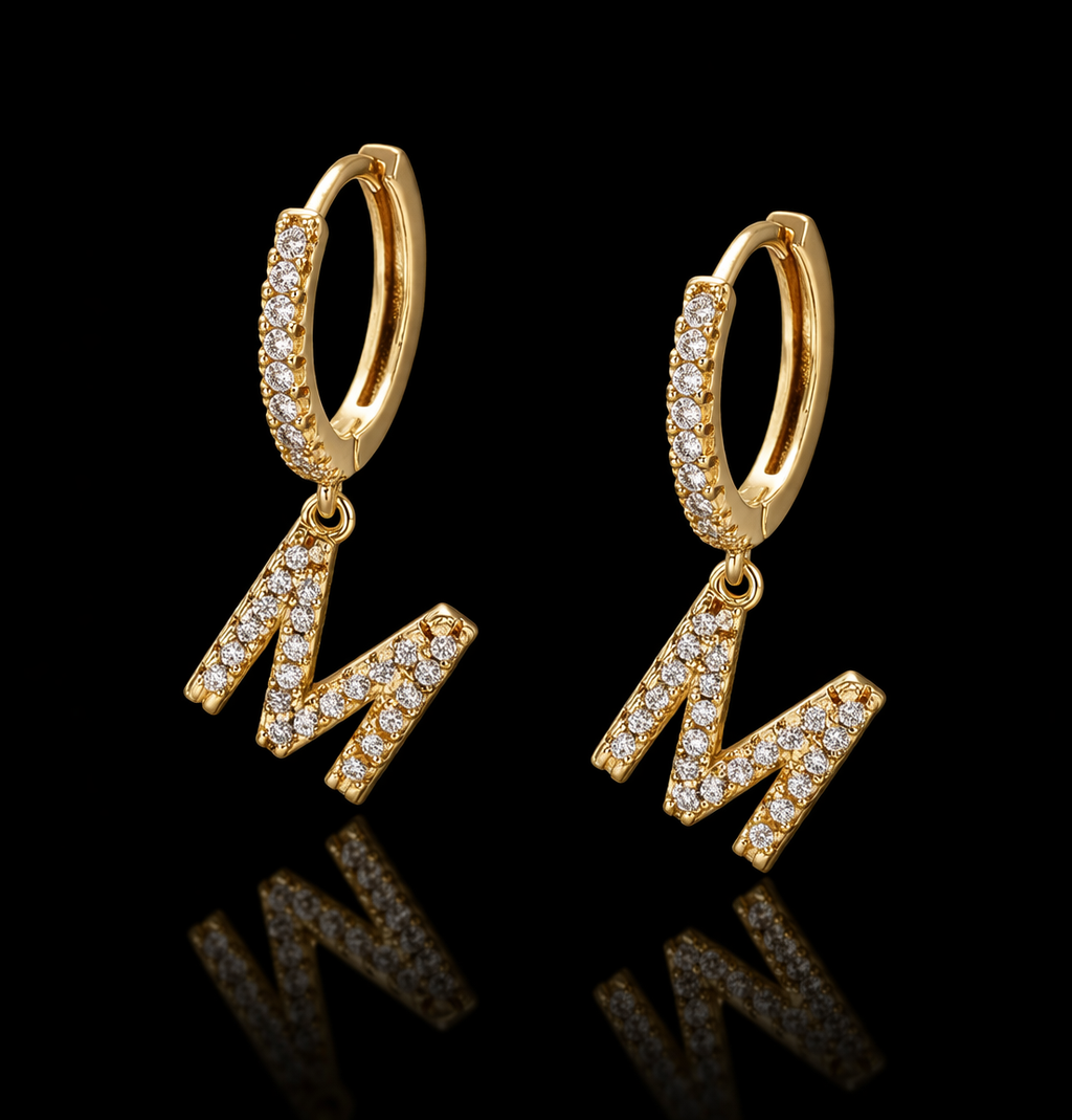 Boucles d'Oreilles Lettre Glacée Plaqué Or
