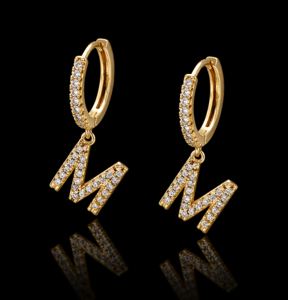Boucles d'Oreilles Lettre Glacée Plaqué Or