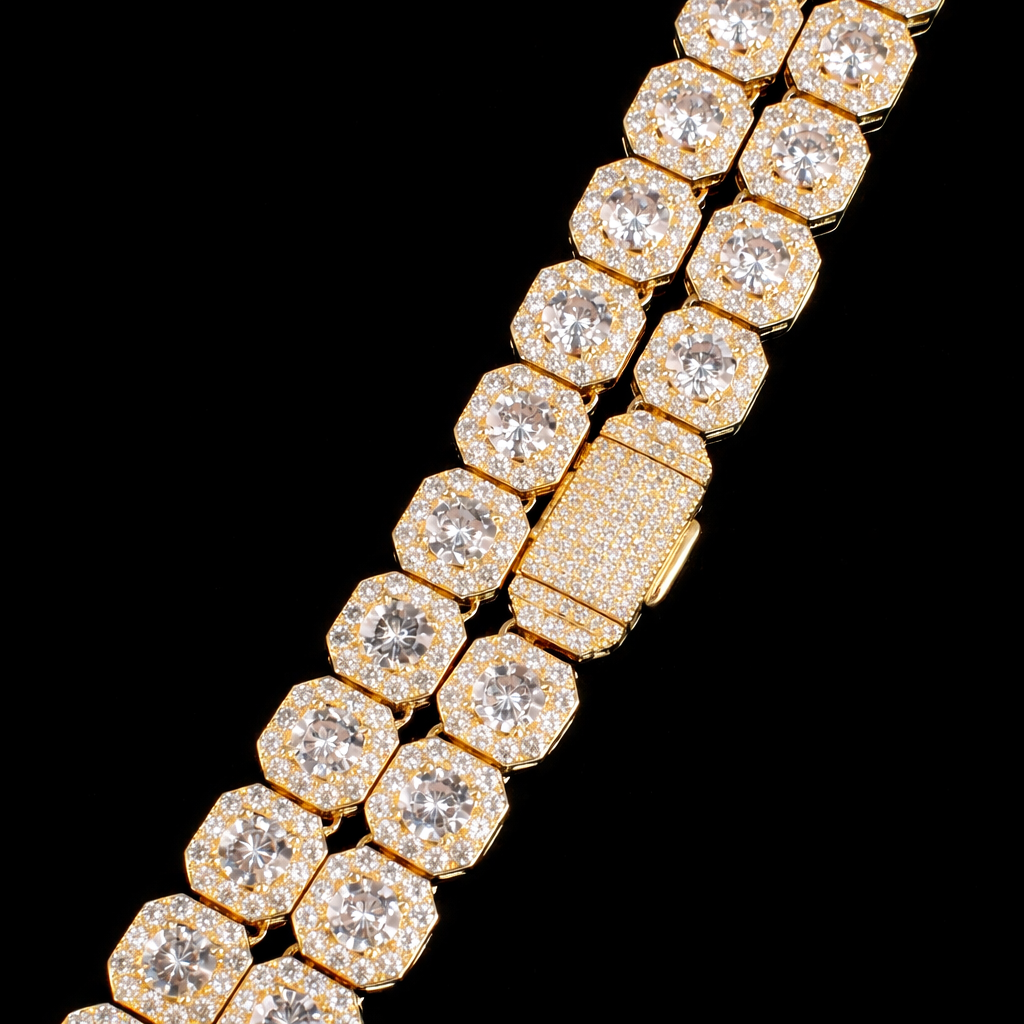 Clustered diamond iced out gold tennis chain 10mm luxury design
