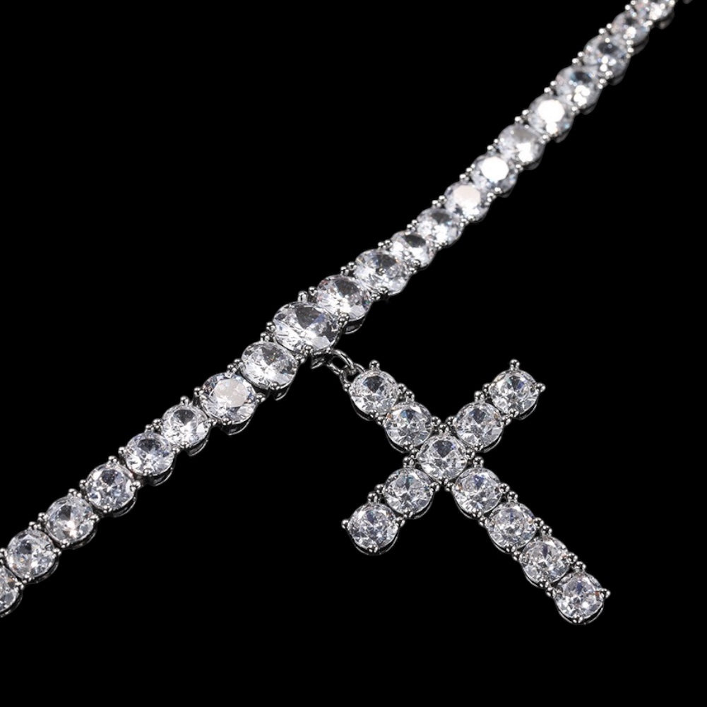 Iced cross tennis chain with full diamond setting