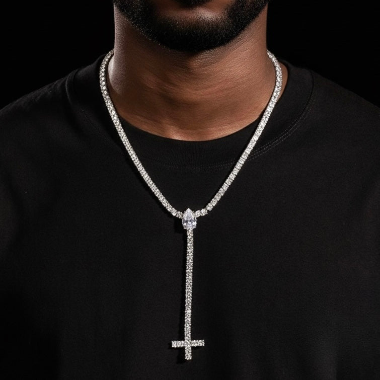 Prestige iced rosary tennis chain necklace with diamond stones