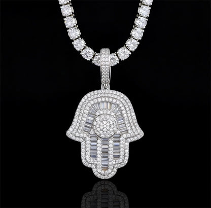 White gold diamond Hamsa hand with 5mm tennis chain