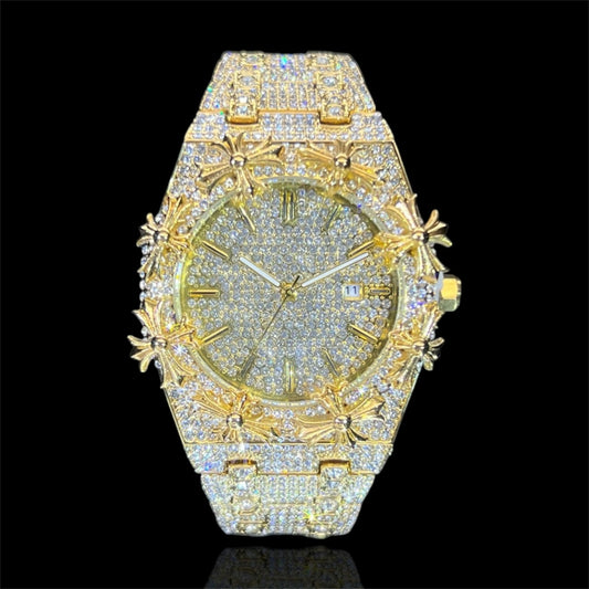 Royal Cross 44mm – Fully Iced Goud Verguld Horloge