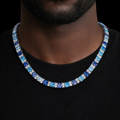 Iced blue royale tennis chain necklace with diamond stones