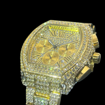 Gold Plated Iced Out Roadster Watch