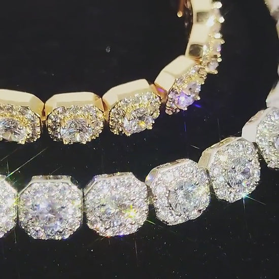 Gold cluster tennis bracelet