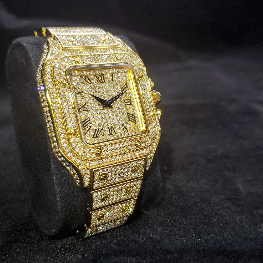 Fully Iced Out Gold Plated King Square Watch ICED OUT